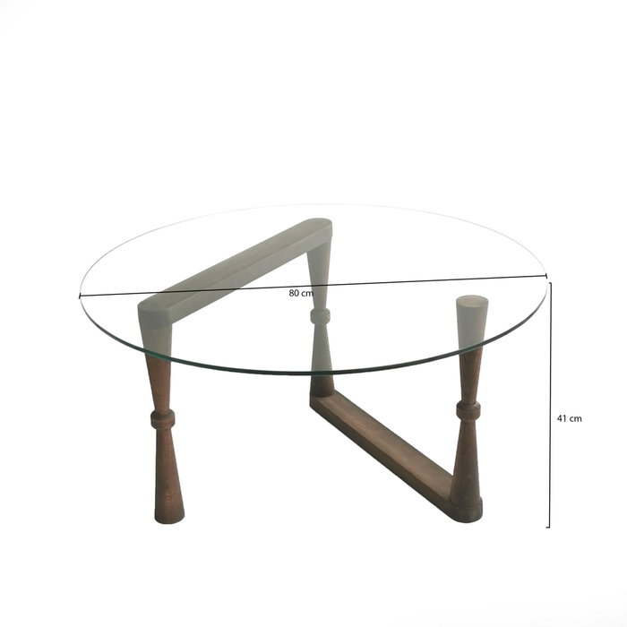 Hanah Home Mesa de Centro Redonda de Cristal Templado y Madera Nogal